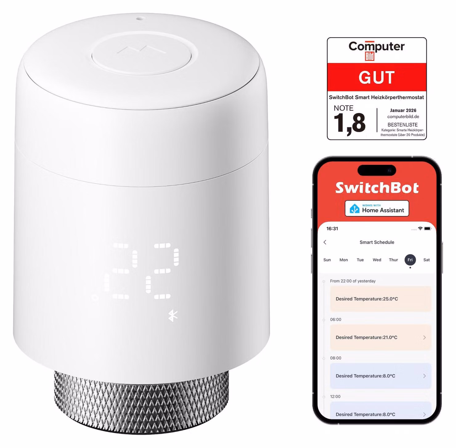 SwitchBot Termostato intelligente per radiatori, termostato Bluetooth con controllo tramite app e programmazione oraria, risparmio energetico, facile installazione, compatibile con Alexa, Apple Home e Home Assistant (hub necessario)
