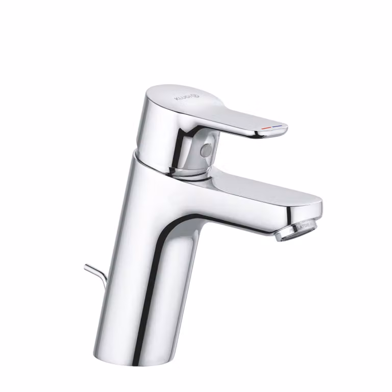 KLUDI PURE&EASY Mitigeur monocommandé pour lavabo, hauteur de bec 100mm, garniture d'écoulement en métal, 3.8 l/min, chrome, 372900565WR5, 372900565WR5