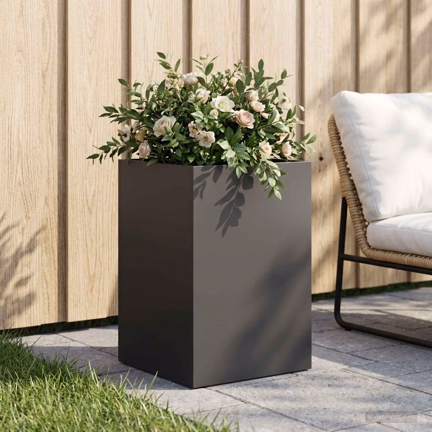 Vaso da giardino vidaXL in acciaio nero L/P/H: 40 x 40 x 60 cm