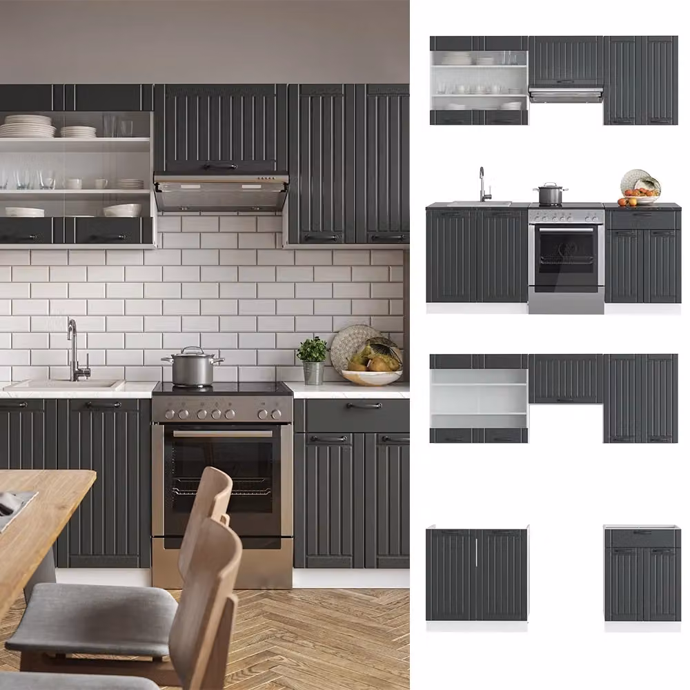 Cucina componibile Fame-Line Vicco in stile rustico, colore Antracite e Bianco, L: 200 cm – 2