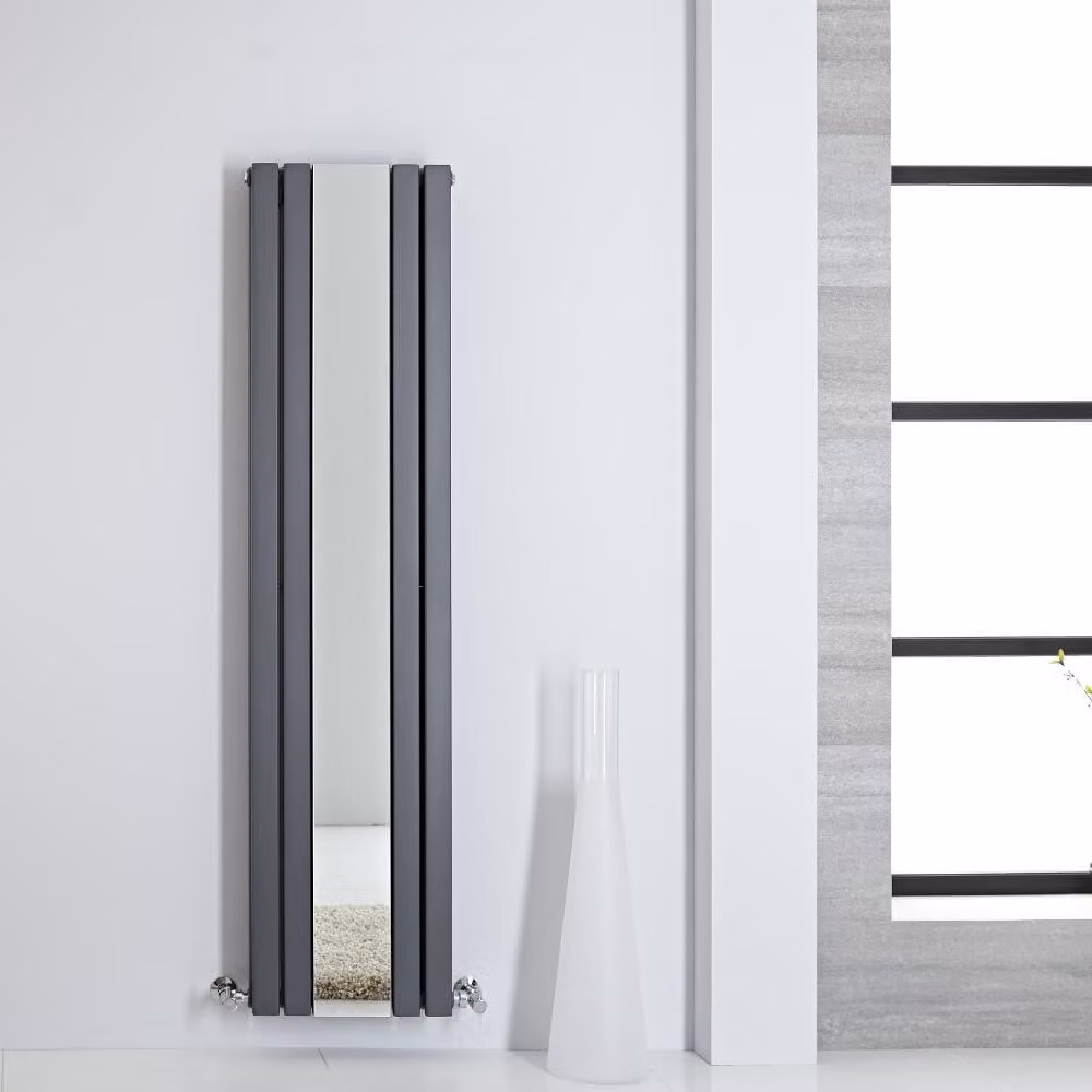 Radiatore Verticale Design Antracite con Specchio 1600x385mm 960W - Stile Moderno - Salvaspazio - Sloane