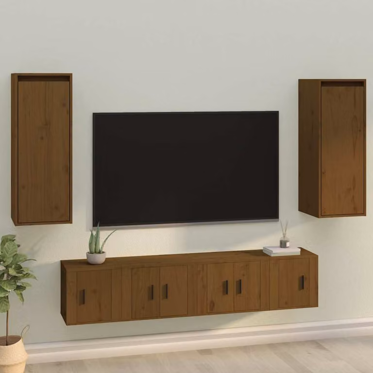 Set di 2 pensili vidaXL in legno massello di pino, colore marrone ambra, H 80 x L 30 x P 30 cm