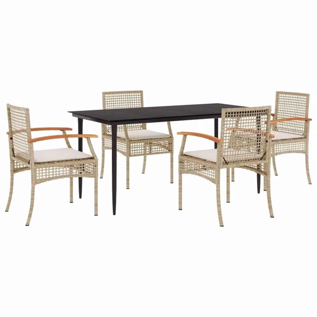 Set da Pranzo da Giardino 5 pz con Cuscini Beige in Polyrattan