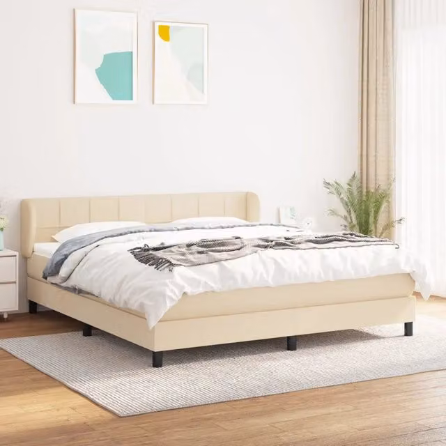 Letto Ibrido vidaXL con Giroletto a Molle e Materasso in Tessuto Beige e Bianco L/P/H: 160 x 200 x 88 cm