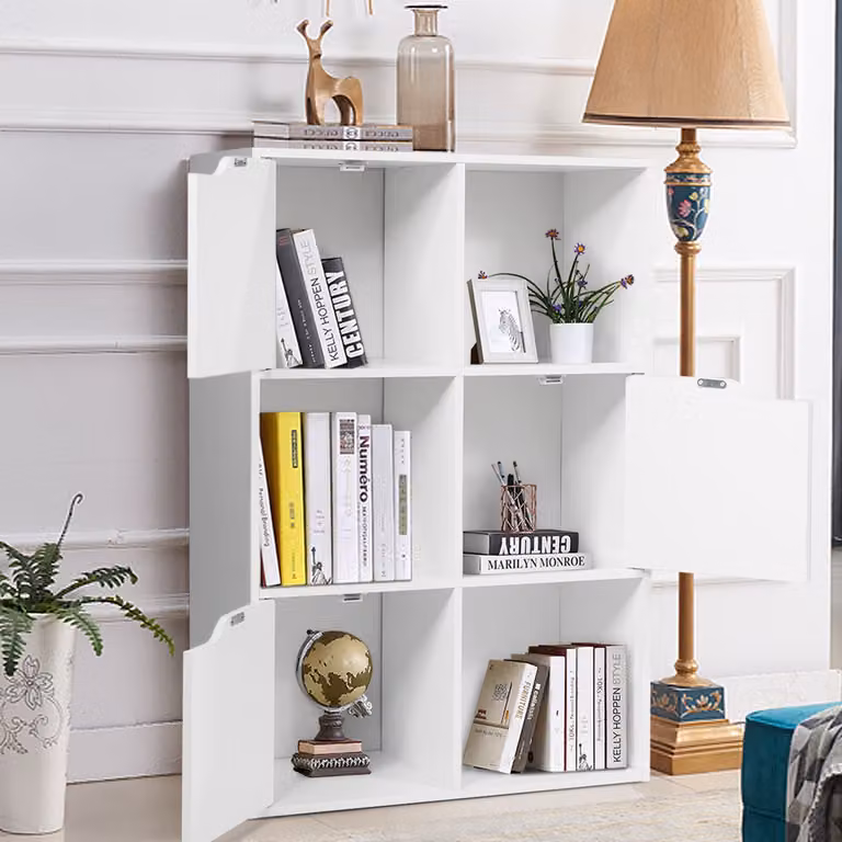 Costway Armadietto con 6 cubi e ante di legno, Espositore per casa ufficio libri giocattoli e decorazioni