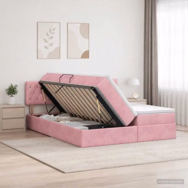 Letto con Contenitore e Testiera vidaXL in Velluto Rosa e Bianco L/P/H: 200 x 140 x 204 cm