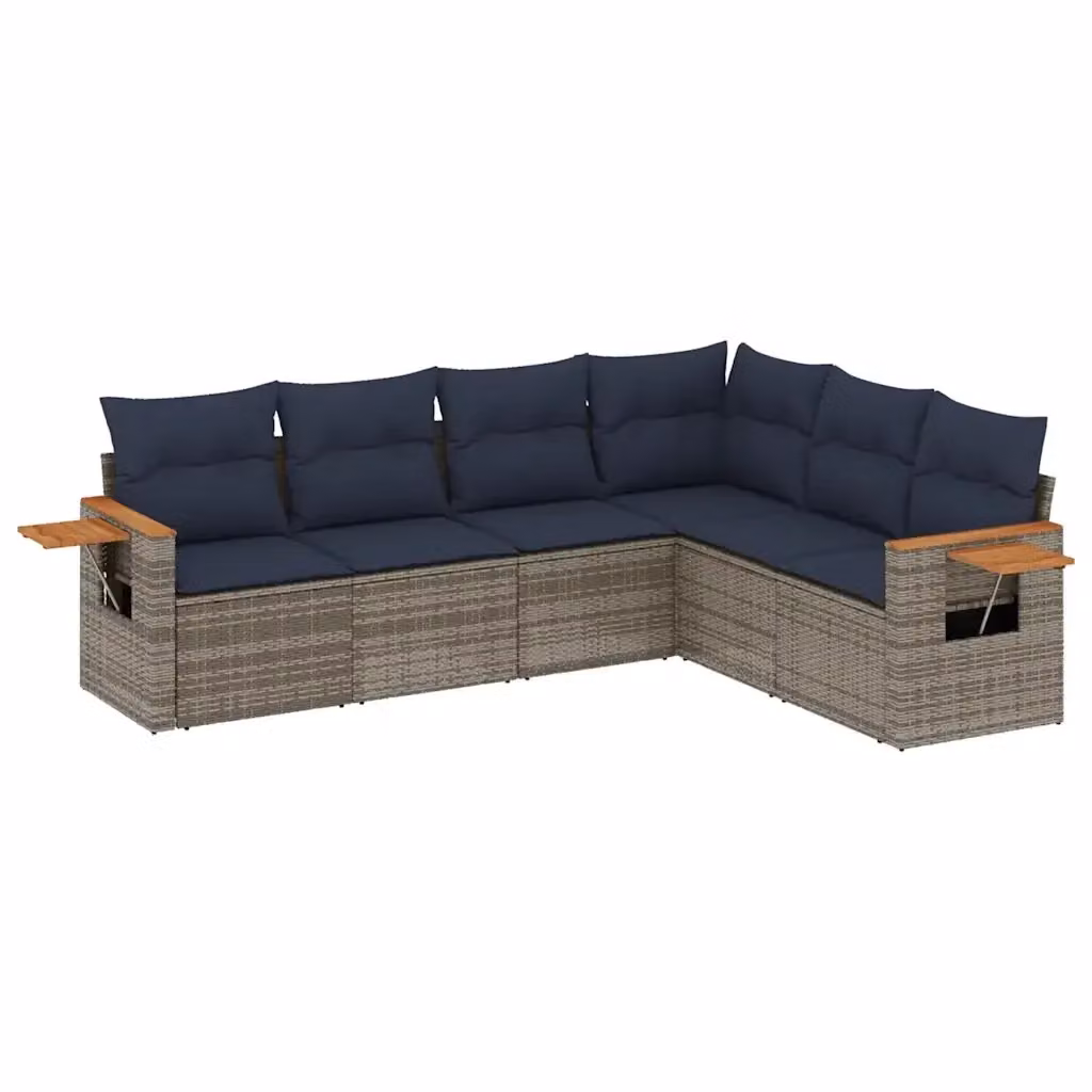 Set di divani da giardino vidaXL a forma di L composto da 6 pezzi con cuscini grigi in polyrattan e legno di acacia – 2