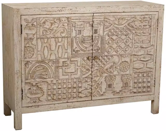 Credenza in legno scolpito bianco 120x40x90