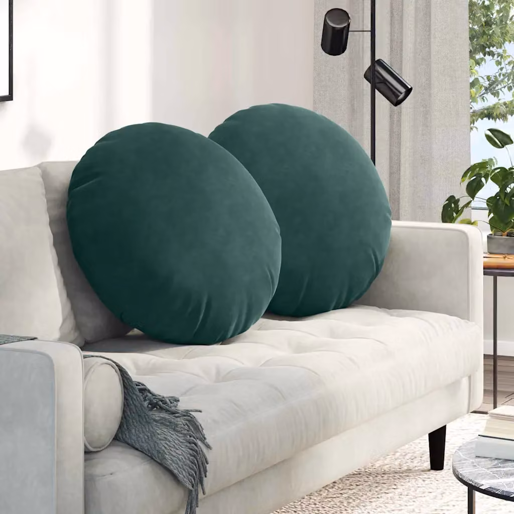 Set di 2 cuscini per seduta rotondi vidaXL in velluto verde scuro, Ø 60 cm x 21 cm