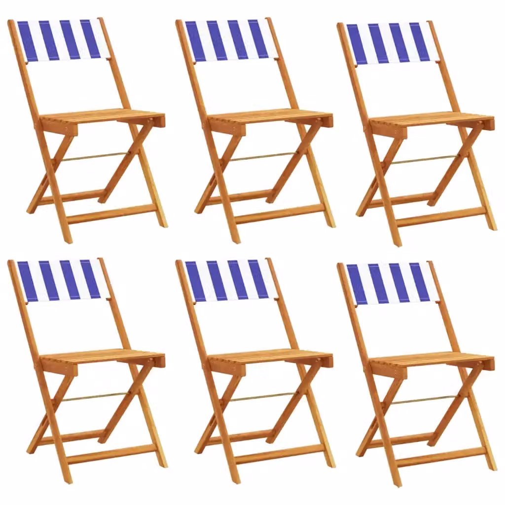 Set di 6 sedie pieghevoli da giardino vidaXL in legno di acacia e tessuto blu e bianco a righe marittime – 2