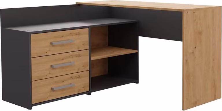 Scrivania ad angolo con 3 cassetti, forma a L, dimensioni 51 cm x 130 cm x 76 cm