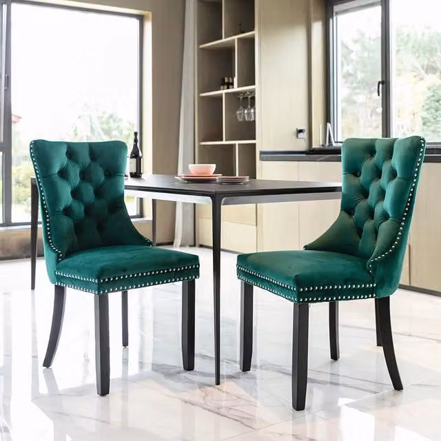 Set di 2 sedie Nikki Xylo in velluto verde con gambe in legno