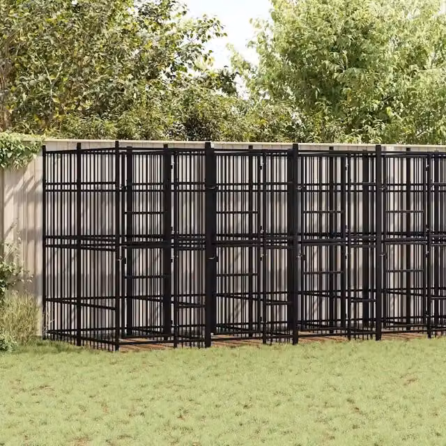Gabbia per cani da esterno vidaXL in metallo nero con superficie opaca, superficie totale 12,9 m² – 1
