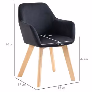 Set da 2 sedie da pranzo OKWISH ergonomiche con braccioli allungati e schienale imbottito in poliestere nero L: 54 cm, P: 57 cm, H: 80 cm – 2