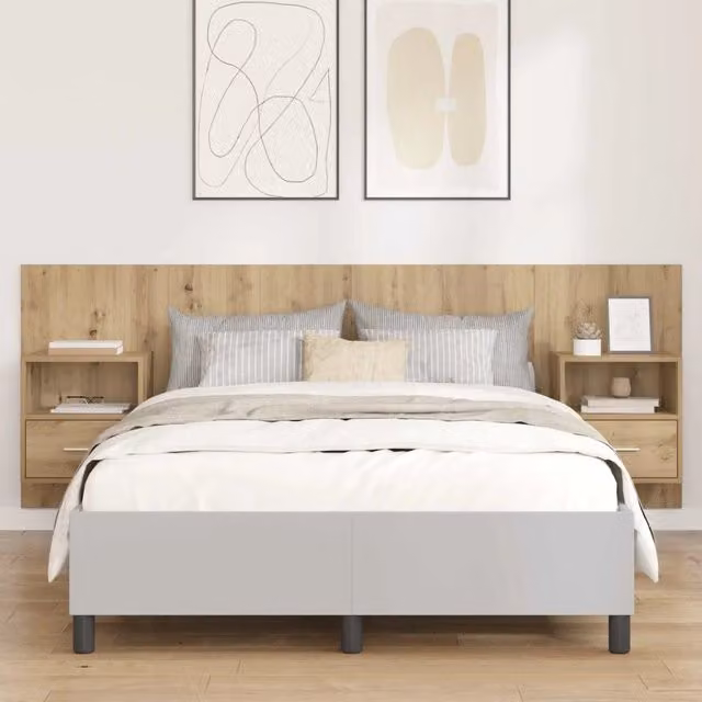 Testata con Comodino 3 pz-Set di 3 Testiera con Contenitore Rovere artigianale Legno multistrato 745258
