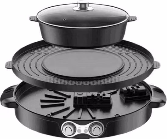 Pentola BBQ e Hotpot Elettrica 2 in 1, 2200W, Nero, Senza Fumo, Grill e Forno