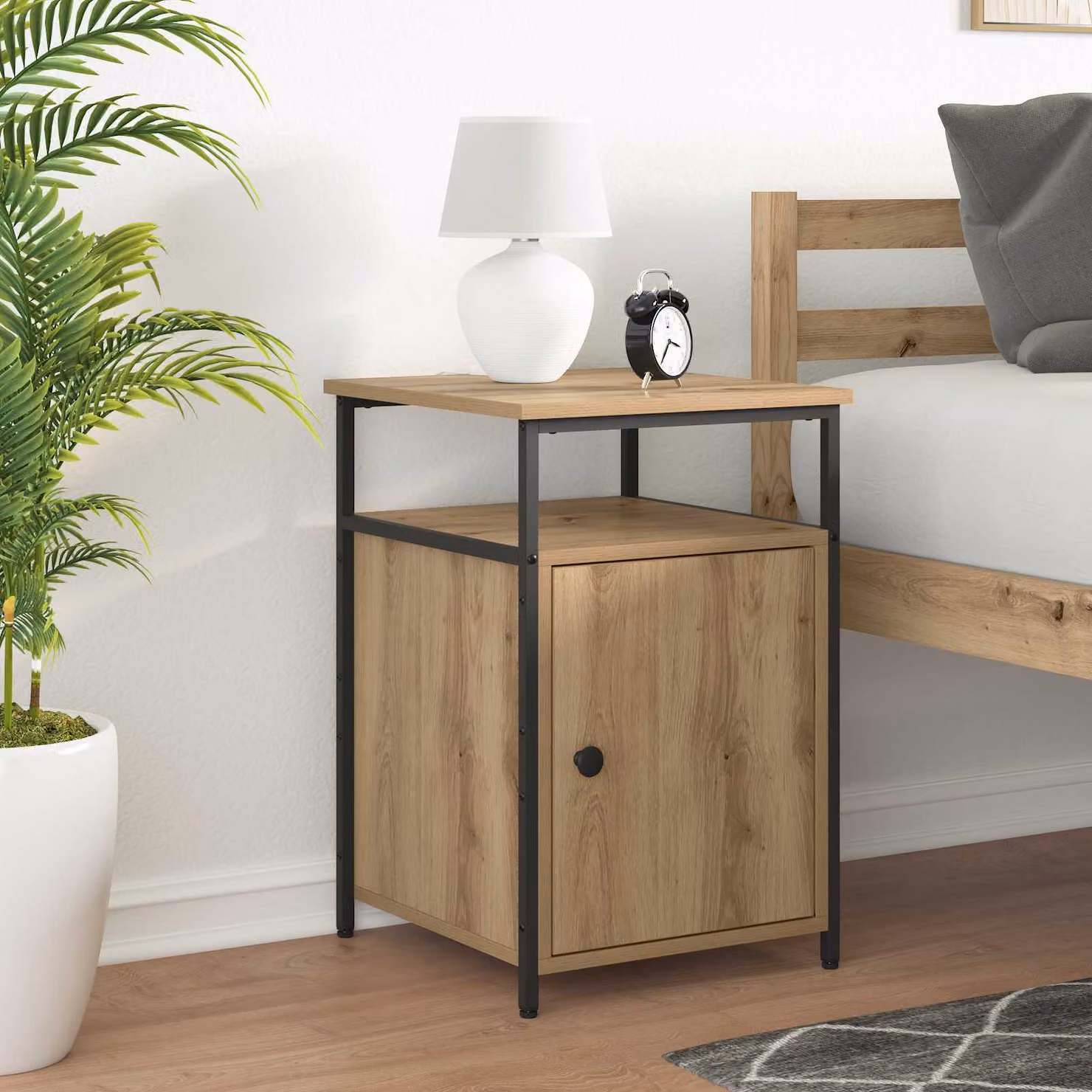 Set di 2 comodini vidaXL in legno e metallo color marrone per camera da letto