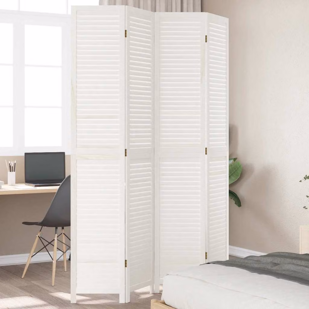 Divisorio Ambienti vidaXL a 4 Pannelli in Legno di Paulownia Bianco Retrò H: 220 cm, L: 140 cm