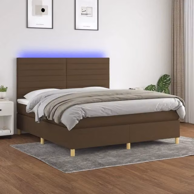 Letto con Materasso a Molle e Illuminazione LED vidaXL, Tessuto Marrone e Bianco, L/P/H: 160 x 200 x 118 cm – 1