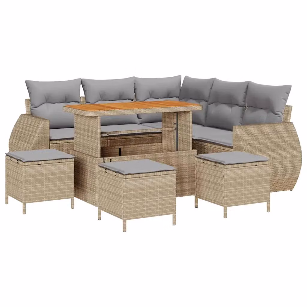 Set Divano da Giardino Moderno vidaXL 9 Pezzi Beige con Cuscini e Tavolino in Polyrattan e Acciaio – 2