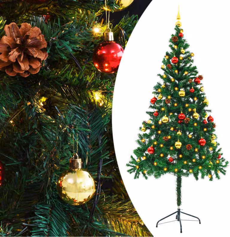 The Living Store Albero di Natale artificiale con decorazioni e LED verde 180 cm