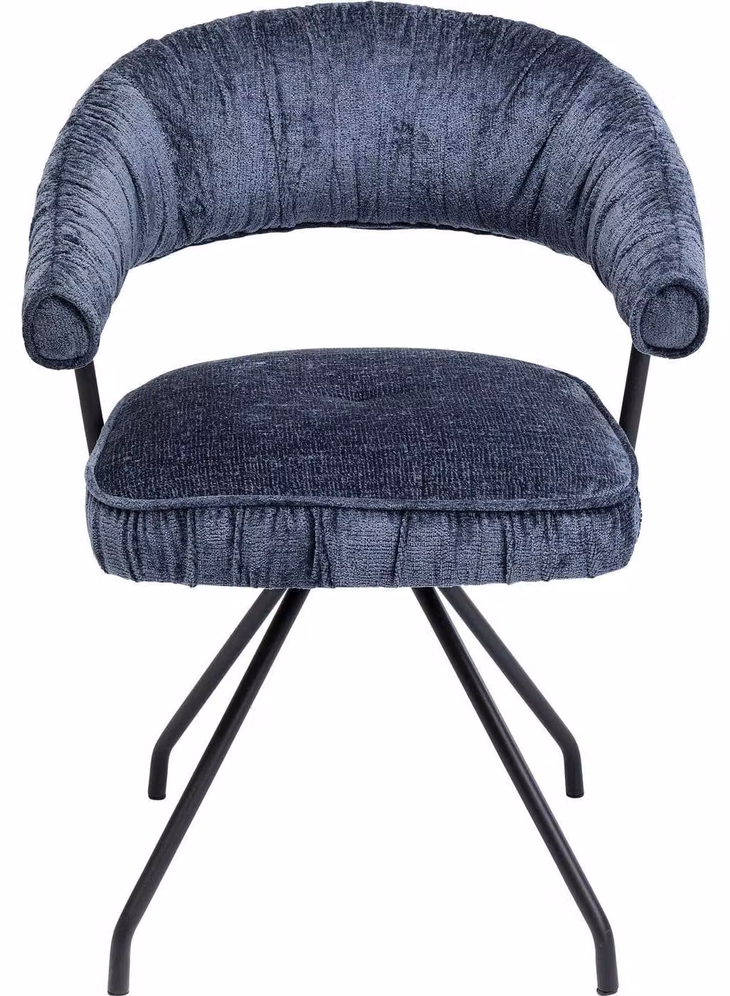 Poltrona girevole con braccioli, rotazione a 180°, rivestita in velluto, colore blu, portata massima 120 kg
