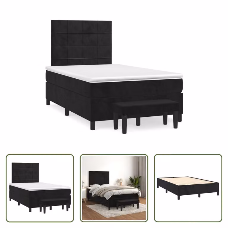 The Living Store Letto a molle con materasso nero 120x190 cm in velluto