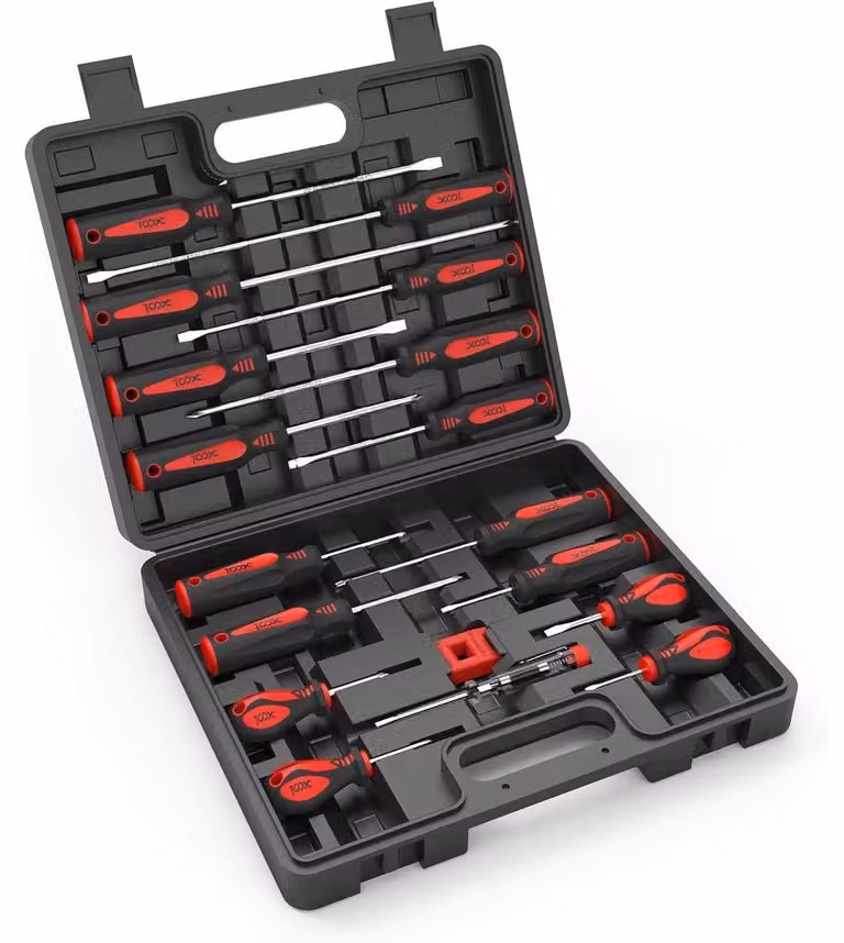 Set di cacciaviti magnetici da 18 pezzi, composto da 7 punte a croce e 9 punte a taglio, completo di custodia