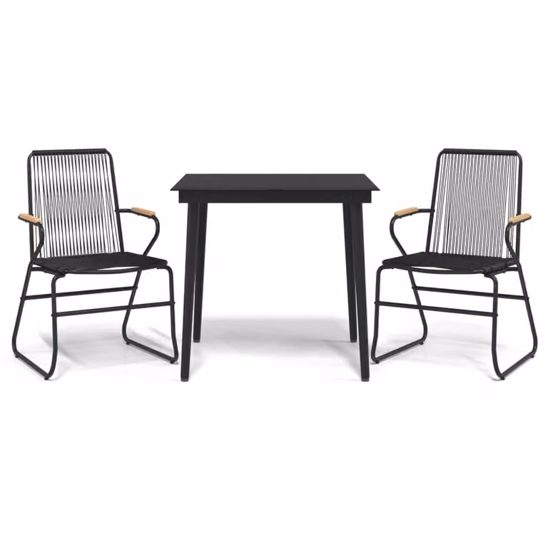 Set da Pranzo da Giardino 3 pz Nero in Rattan PVC