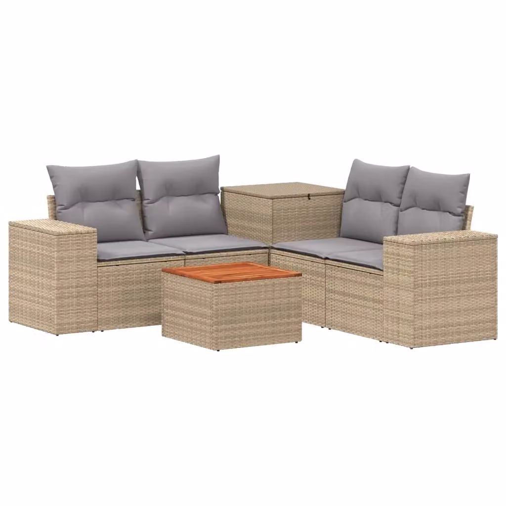Set di divani da giardino a forma di L vidaXL in polyrattan con tavolino e pouf, beige e grigio – 2