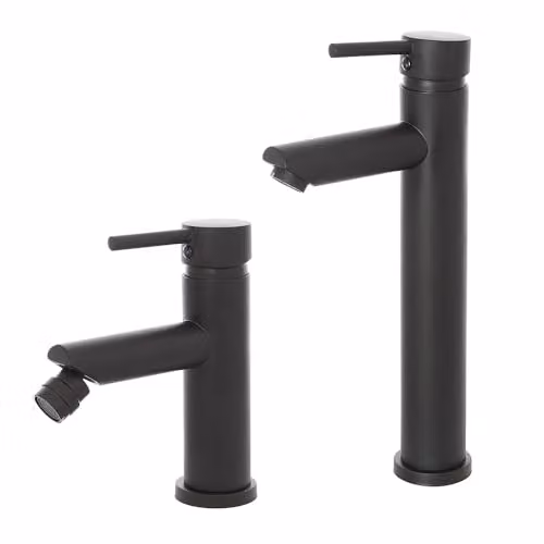 Set miscelatori lavabo alto e bidet nero opaco con piletta click clack | York