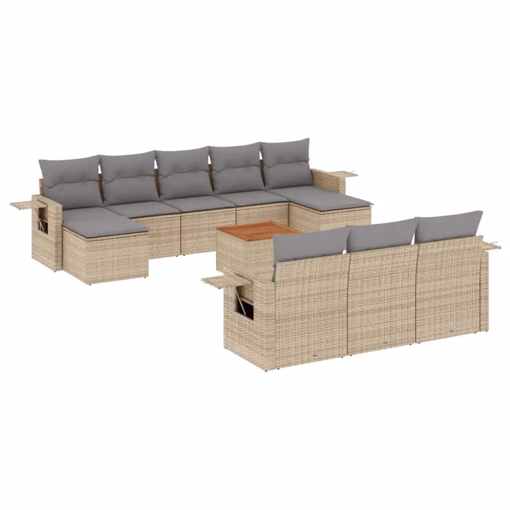vidaXL Set Divano da Giardino 11 pz a Forma a U in Polyrattan con Cuscini Beige e Grigio – 2