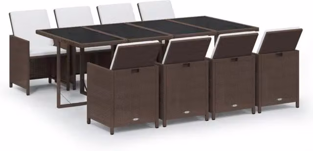 Set da pranzo per giardino mobili da esterno cuscini 9 pz polyrattan marrone 02_0014453