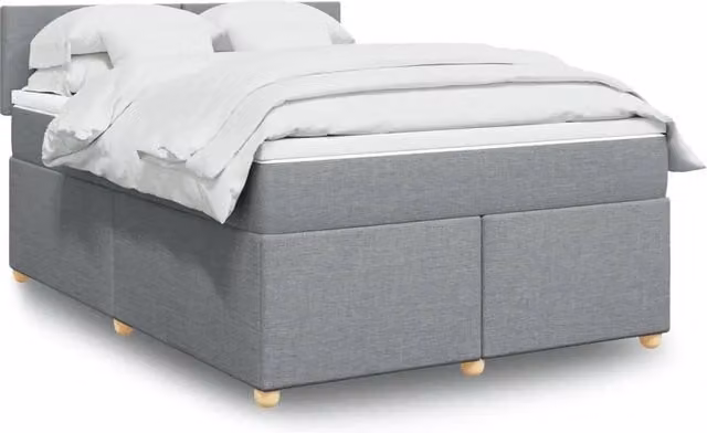 Letto con Giroletto a Molle e Materasso Ibrido vidaXL, Grigio Chiaro e Bianco, L/P/H: 140 x 190 cm