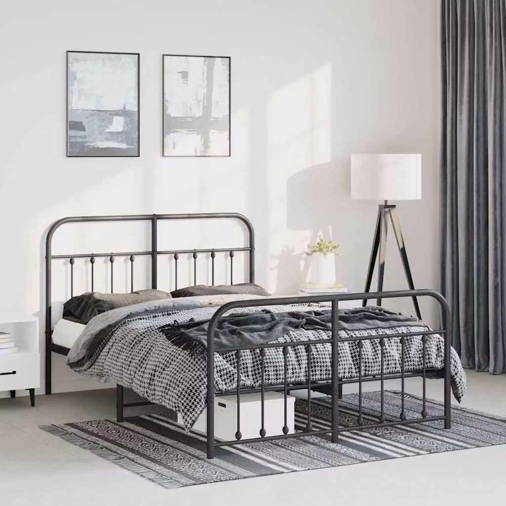 Giroletto con testiera e pediera vidaXL in metallo nero 150x200 cm