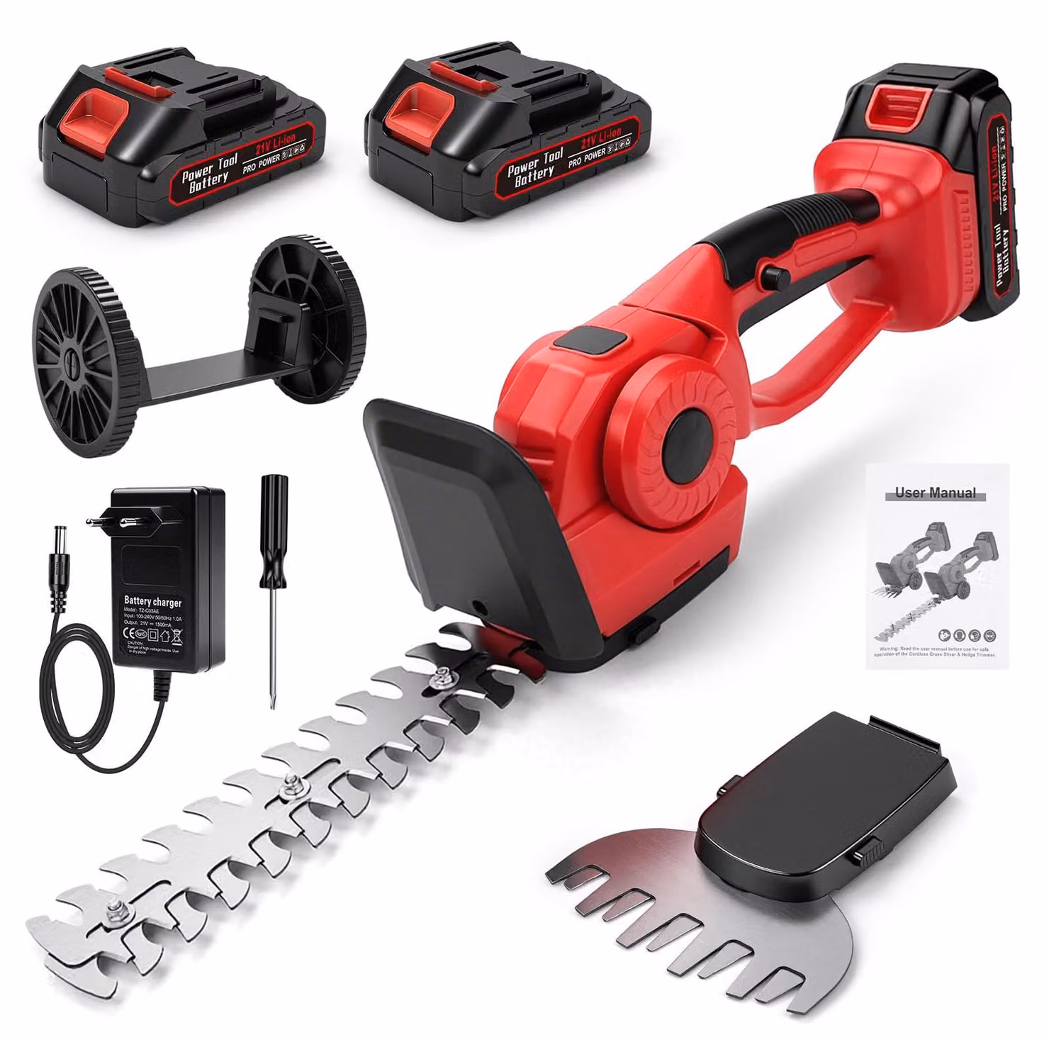Tagliaerba multifunzione 2-in-1, potatore a batteria da 21V, 2 batterie da 1,5 Ah, lame da 135/220 mm