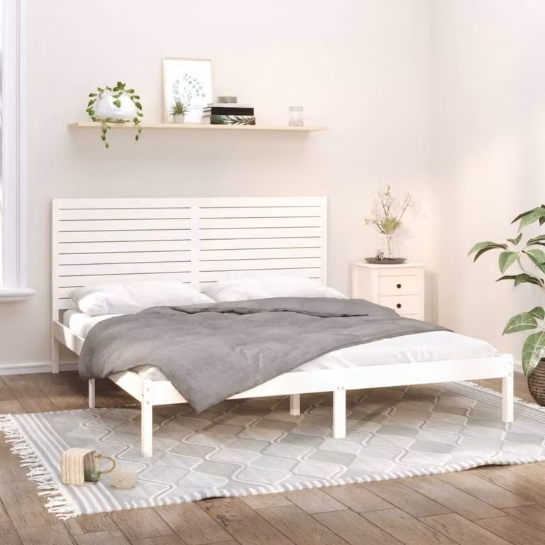 The Living Store Letto in legno massiccio bianco 200x200 cm