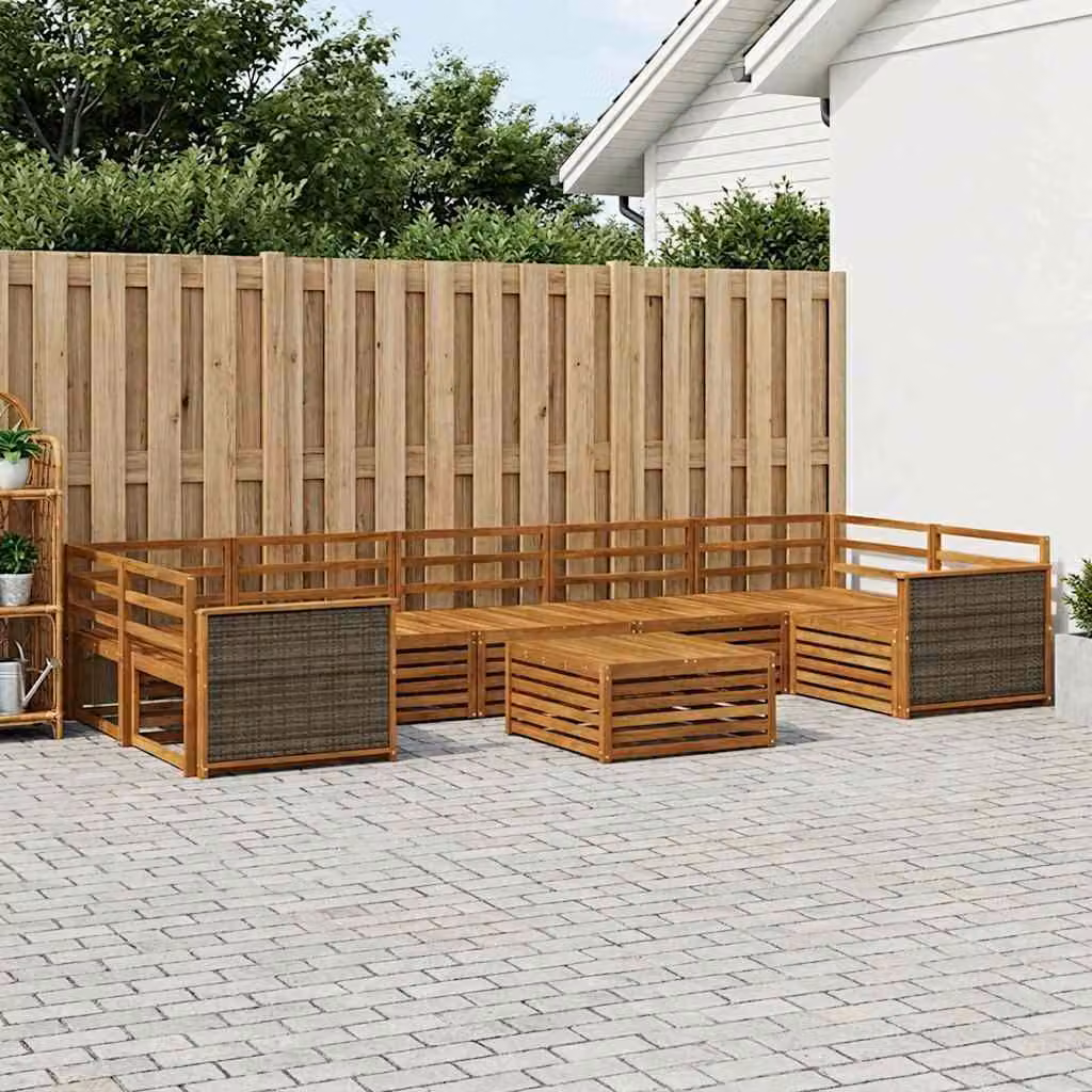 vidaXL Set di divani da esterno a forma di U in legno di acacia massello marrone con cuscini inclusi
