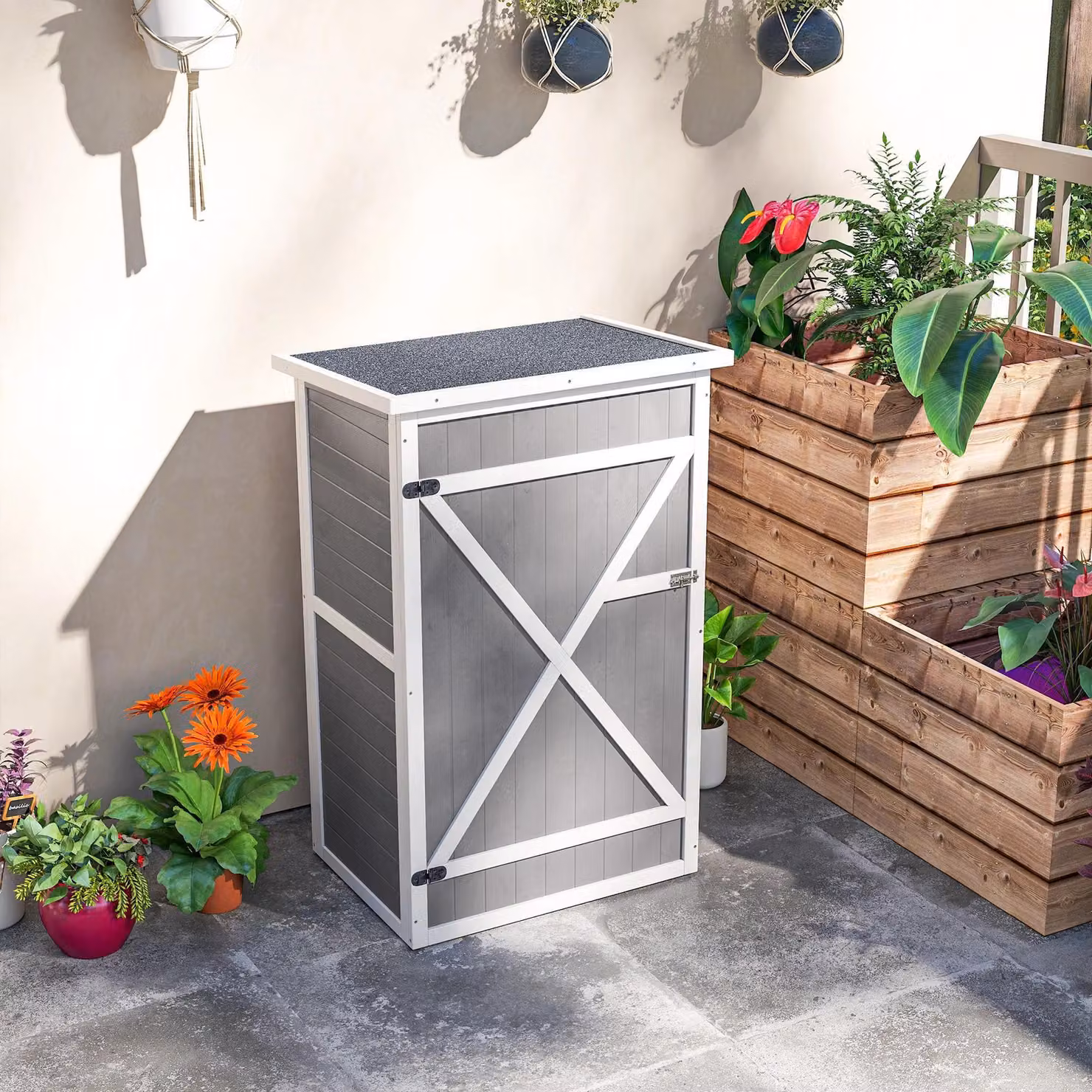 Casetta da giardino - Ripostiglio in legno - Impermeabile - Con ripiani - Con copertura in cartone catramato - Multicolore