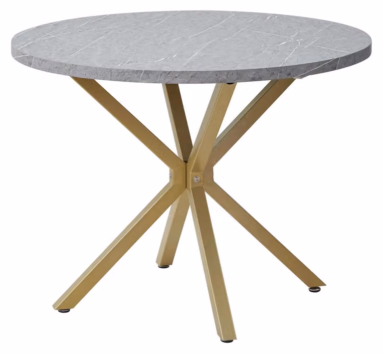 Tavolo moderno - Tavolo da pranzo rotondo - Effetto marmo - Diametro 110 cm - Design minimalista - Da montare - Plastica - Grigio/oro