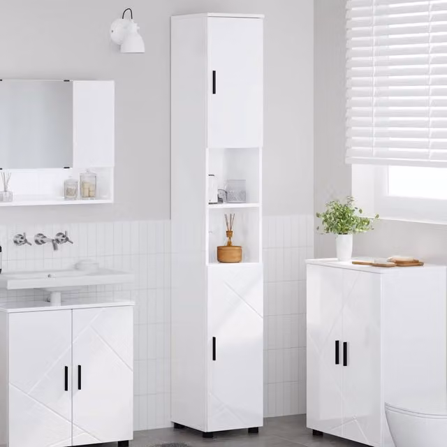 Mobile da Bagno Moderno vidaXL Bianco Lucido con Ante a Battente L/P/H: 30 x 35 x 192 cm