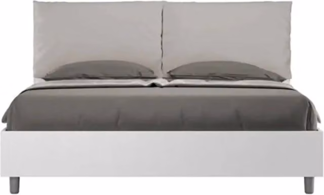 Letto matrimoniale senza rete 160x190 bianco frassino cuscini similpelle tortora Egos Antea