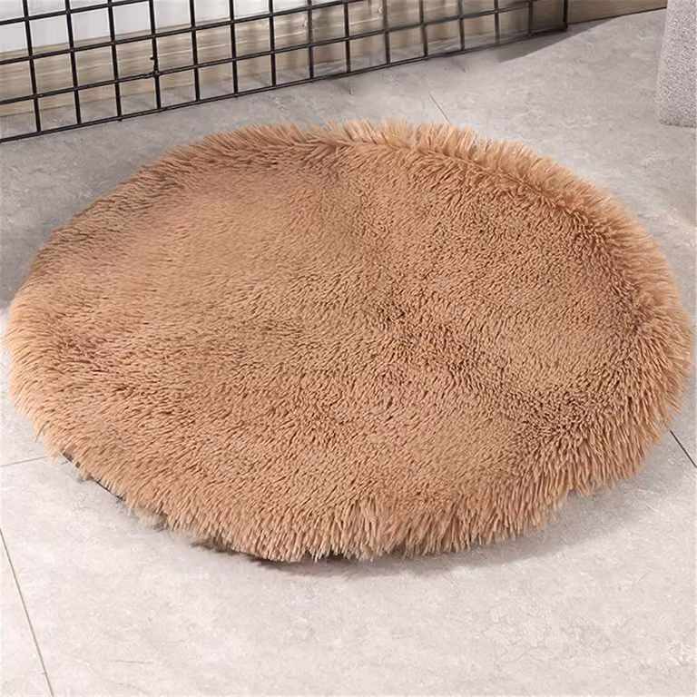Tappetino per cani, cuccia per animali domestici, realizzato in peluche morbido, lavabile, diametro 60 cm, colore: cammello