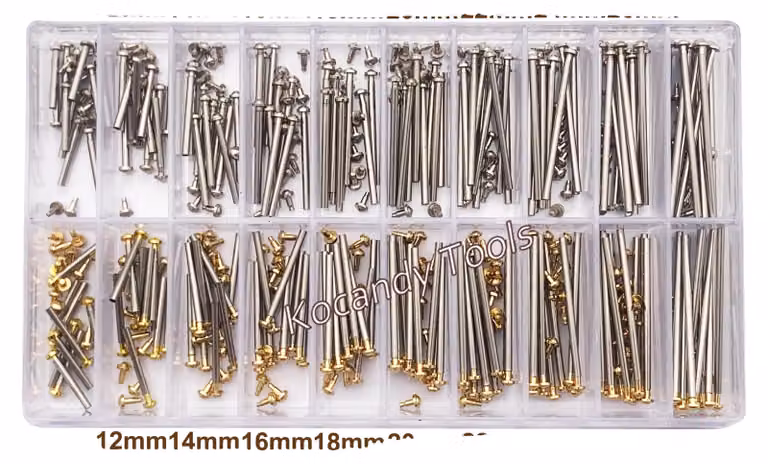 Viti per anse di orologi, in acciaio inossidabile, 10 diverse dimensioni, con testa a cupola o piatta, 10 pezzi per dimensione, strumenti e kit per la riparazione