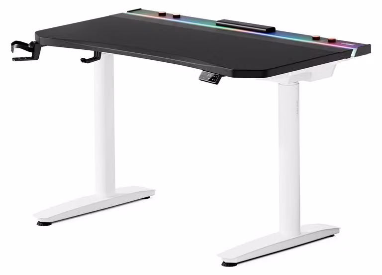 Tavolo da gioco elettrico, scrivania per PC, computer, ergonomico, con gancio per cuffie e portabicchieri, colore nero e bianco: 1200 x 700 mm