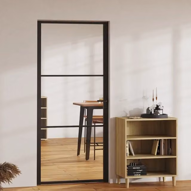 Porta interna moderna vidaXL in alluminio e vetro nero e trasparente L: 93 cm, H: 201,5 cm – 1