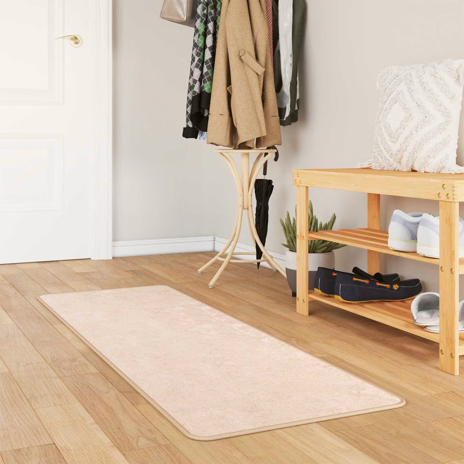 Tappeto Runner vidaXL MARSA Beige, L 50 cm x P 200 cm, in Poliestere e PVC antiscivolo e lavabile