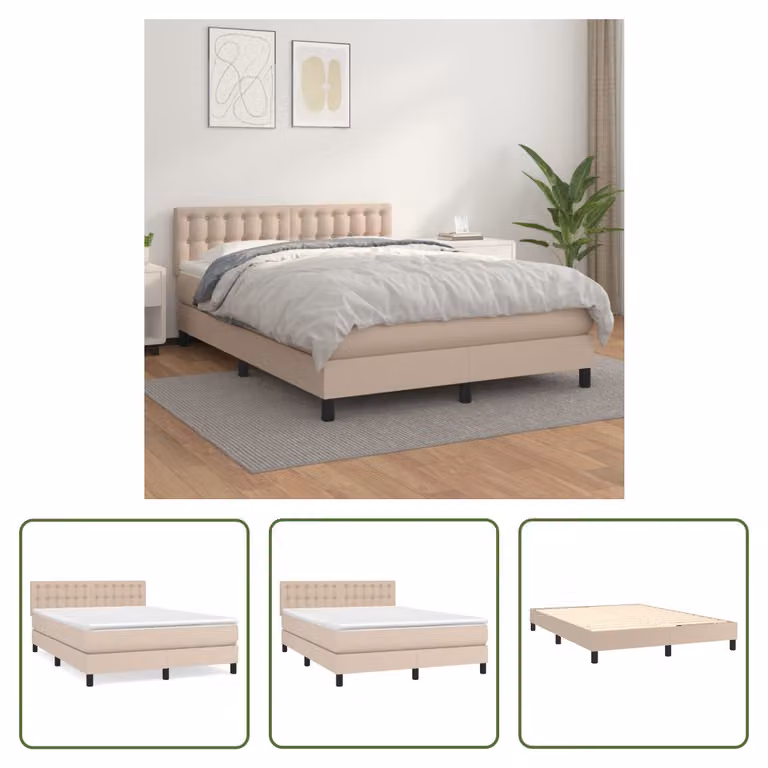 The Living Store Letto a molle insacchettate Materasso Cappuccino-Marrone 140x190cm Similcuoio