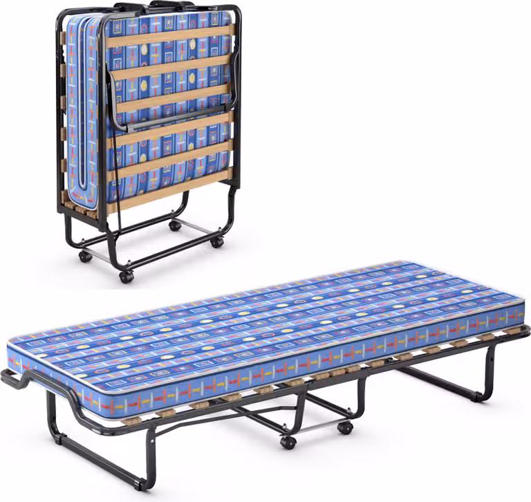 COSTWAY 80x200cm letto pieghevole per ospiti, letto pieghevole con materasso in schiuma di rimbalzo, letto pieghevole con robusta struttura in acciaio, fino a 120kg, letto in metallo su ruote, per camera degli ospiti ufficio (blu)