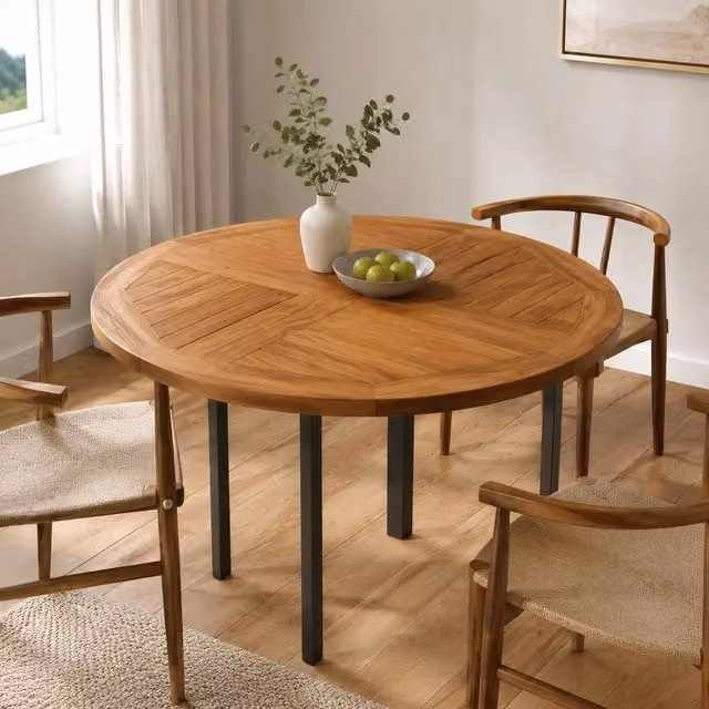 Tabletop Solid Teak Wood, Round, 2.5 Cm Thick, 80 Cm Diameter